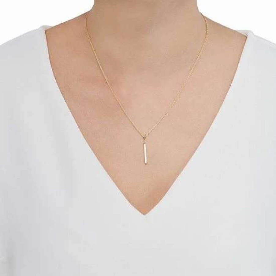 Jewelry * | New Everlasting Gold 10K Gold Square Tube Drop Pendant Necklace