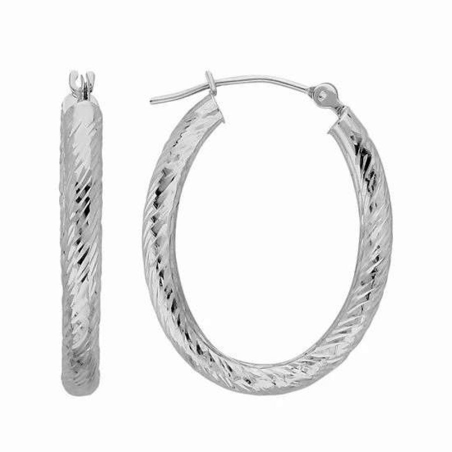 Jewelry * | Best Deal Everlasting Gold 10K White Gold Textured Oval Hoop Earrings