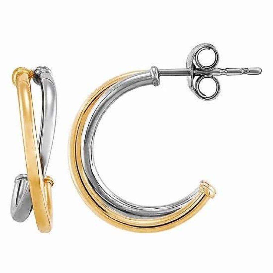 Jewelry * | Buy Everlasting Gold Two Tone X Design J Hoop Earrings