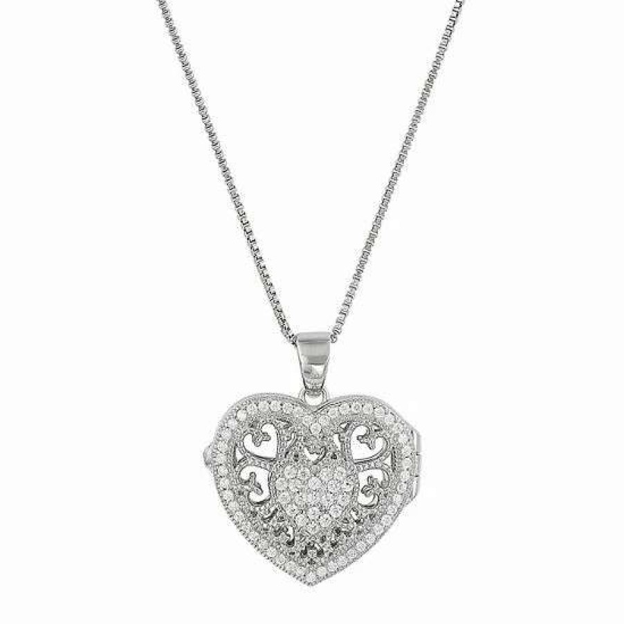 Jewelry * | Wholesale Everlasting Gold Sterling Silver Cubic Zirconia Heart Locket Necklace