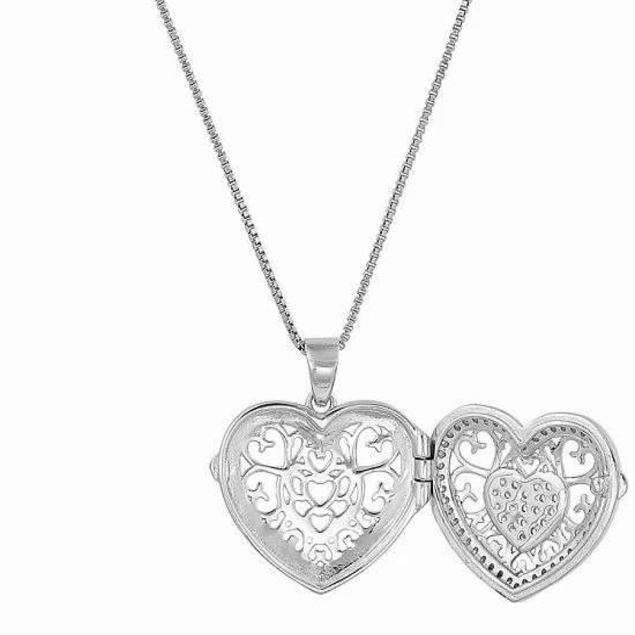 Jewelry * | Wholesale Everlasting Gold Sterling Silver Cubic Zirconia Heart Locket Necklace