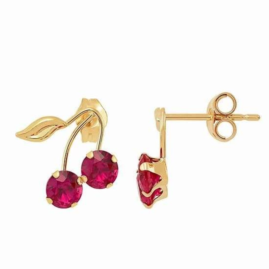 Jewelry * | Cheap Everlasting Gold 10K Gold Lab-Created Ruby Cherry Stud Earrings