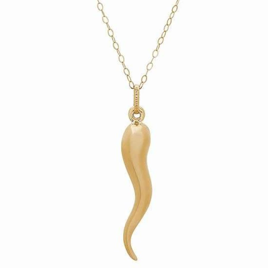 Jewelry * | Cheapest Everlasting Gold 10K Gold Polished Italian Horn Pendant Necklace