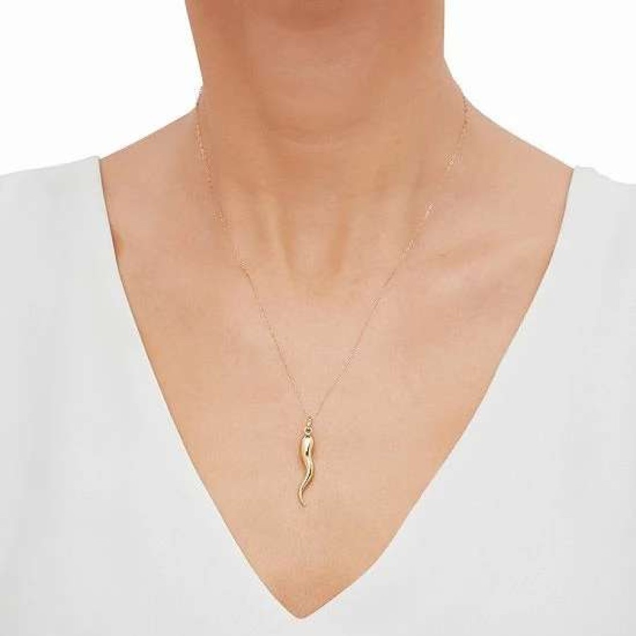 Jewelry * | Cheapest Everlasting Gold 10K Gold Polished Italian Horn Pendant Necklace