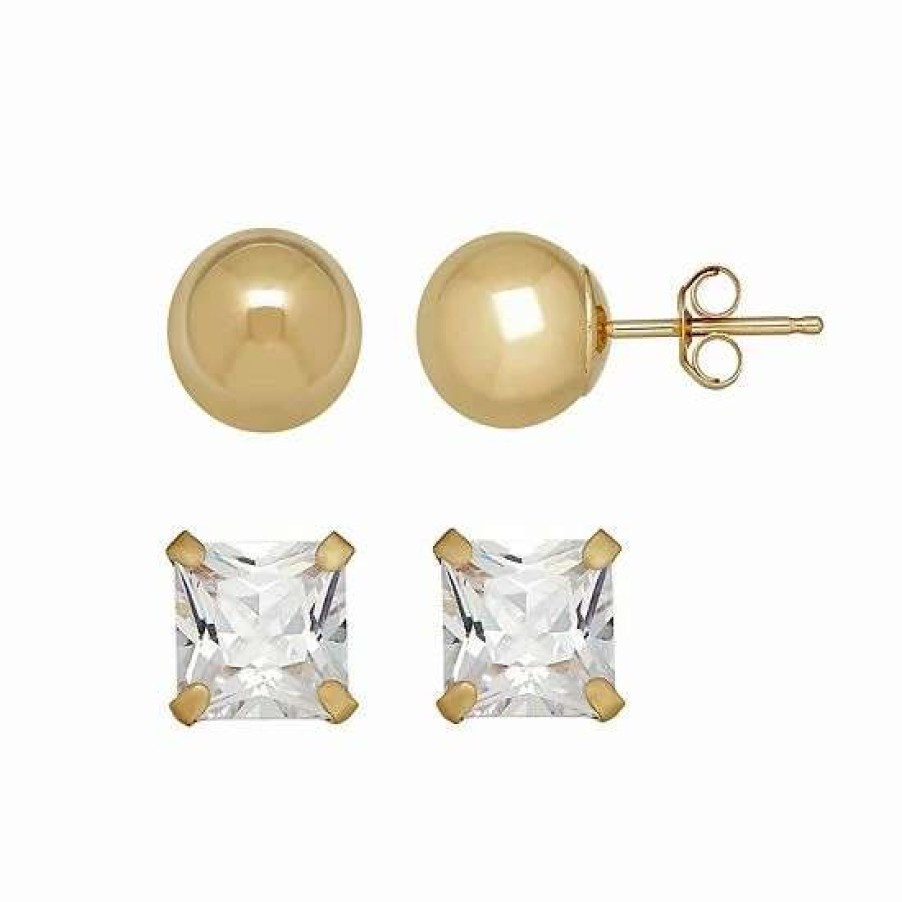 Jewelry * | Discount Everlasting Gold 14K Gold Cubic Zirconia Ball Stud Earring Set