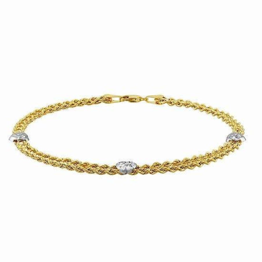 Jewelry * | Best Deal Everlasting Gold 10K Gold Triple Heart Anklet