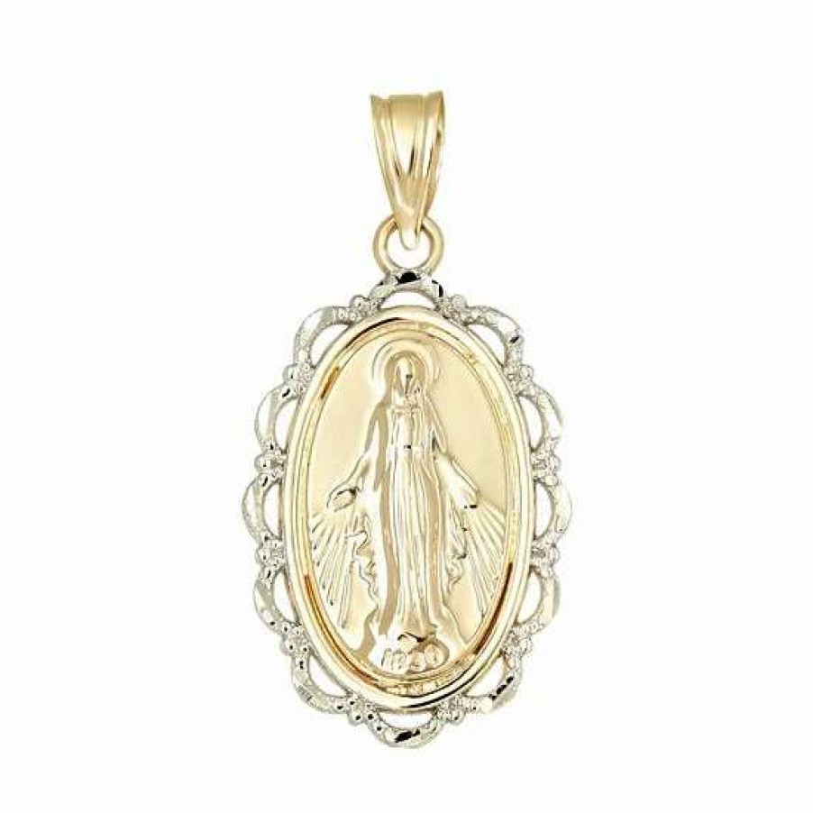 Jewelry * | Wholesale Everlasting Gold 10K Gold Two Tone Blessed Mary Oval Pendant