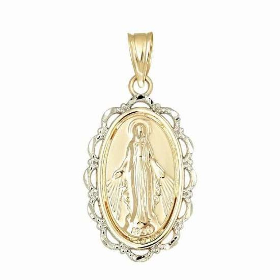 Jewelry * | Wholesale Everlasting Gold 10K Gold Two Tone Blessed Mary Oval Pendant