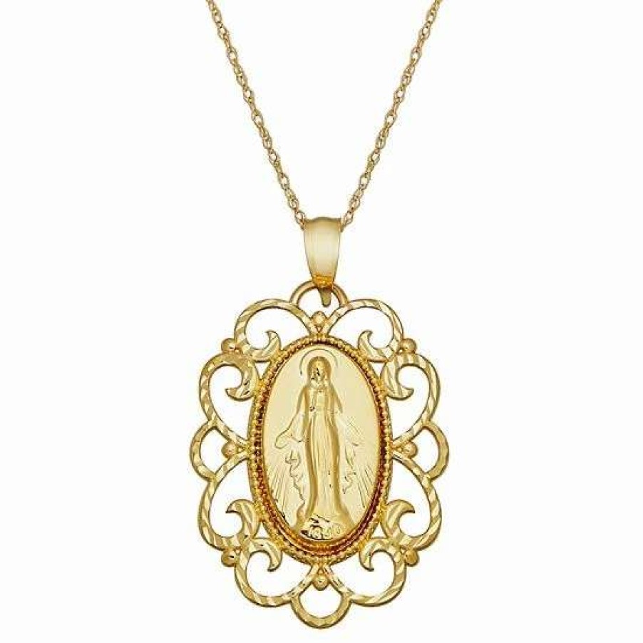 Jewelry * | New Everlasting Gold 10K Gold Filigree Virgin Mary Pendant Necklace