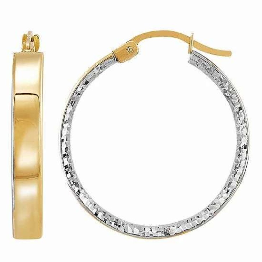 Jewelry * | Best Deal Everlasting Gold 14K Yellow Gold & Rhodium Hoop Earrings