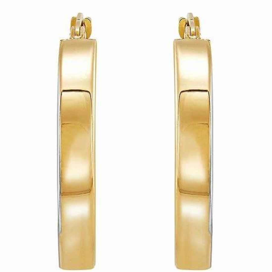 Jewelry * | Best Deal Everlasting Gold 14K Yellow Gold & Rhodium Hoop Earrings