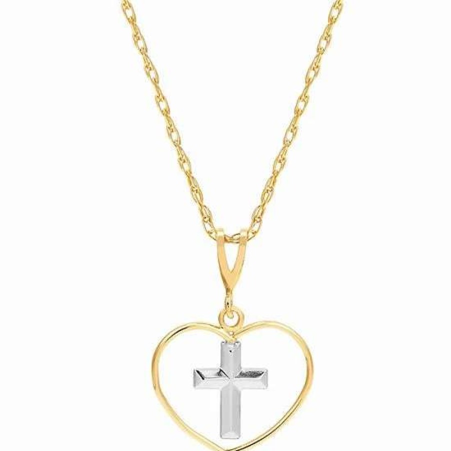 Jewelry * | Budget Everlasting Gold 10K Gold Open Heart Cross Pendant Necklace