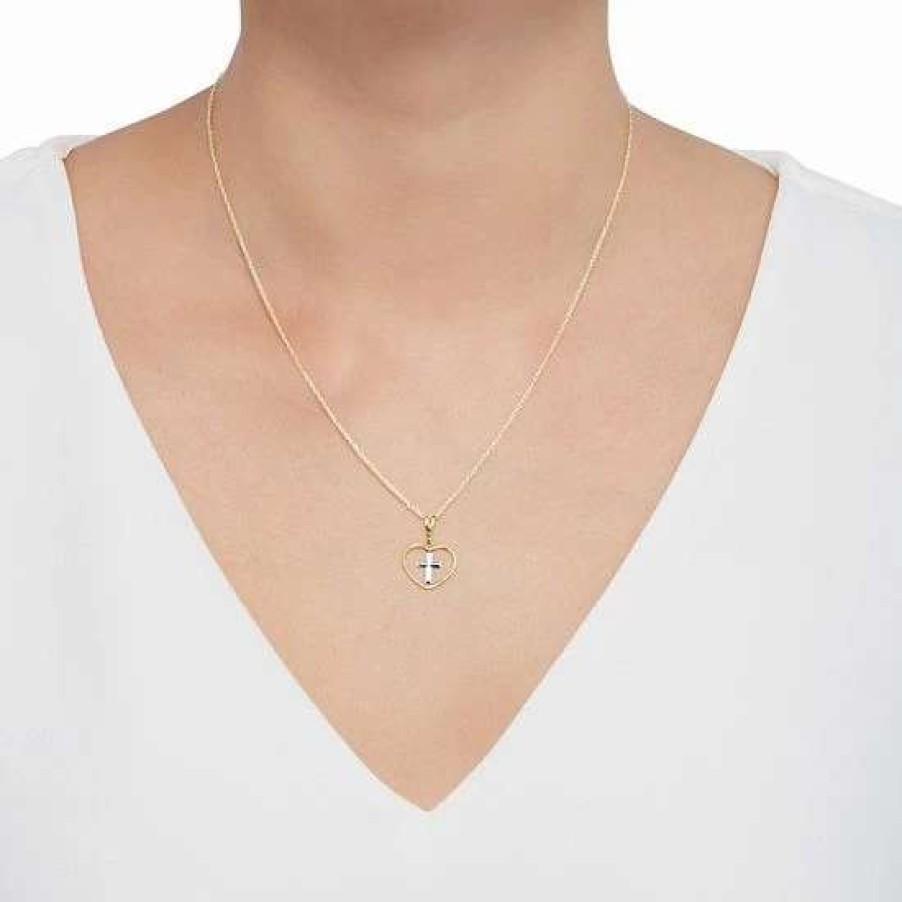 Jewelry * | Budget Everlasting Gold 10K Gold Open Heart Cross Pendant Necklace