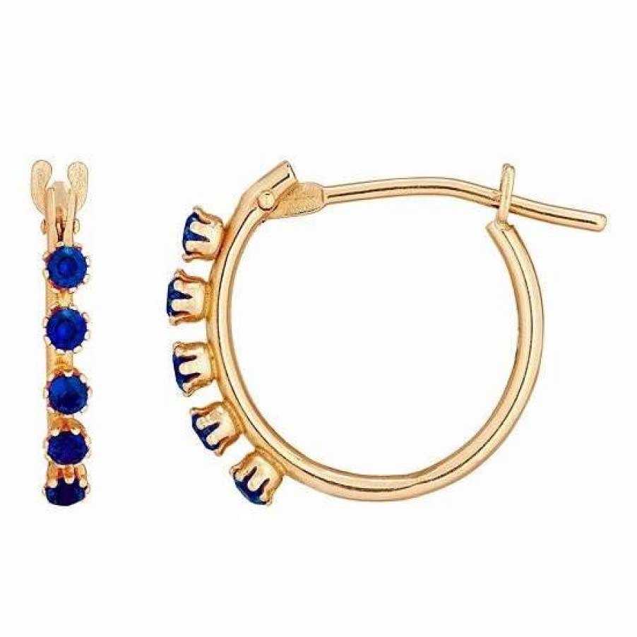 Jewelry * | Buy Everlasting Gold 10K Gold Lab-Created Sapphire Hoop Earrings