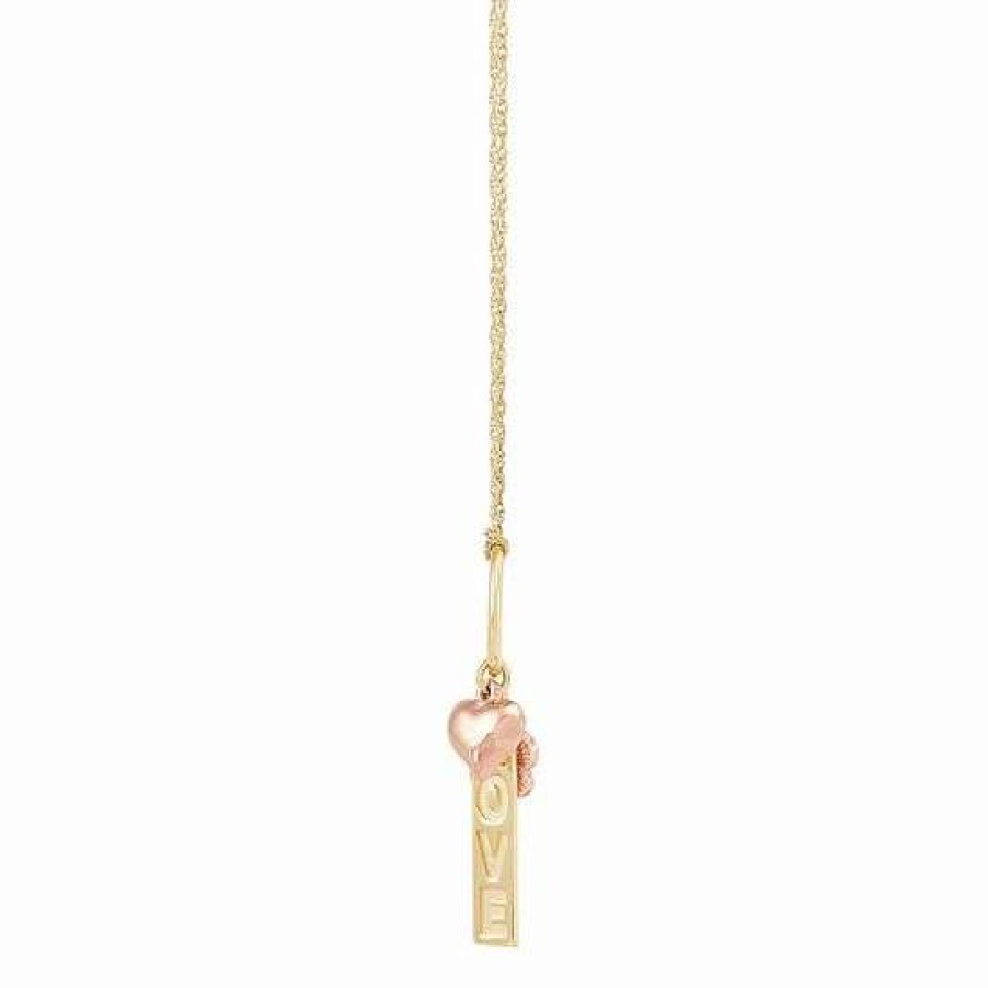 Jewelry * | Wholesale Everlasting Gold 10K Yellow & Rose Gold Two-Tone "Love", Rose, & Heart Charm Necklace