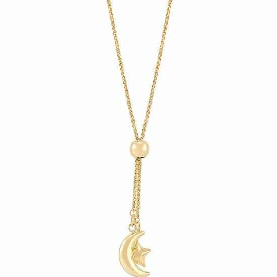 Jewelry * | Hot Sale Everlasting Gold 10K Gold Star & Moon Bead Lariat Necklace