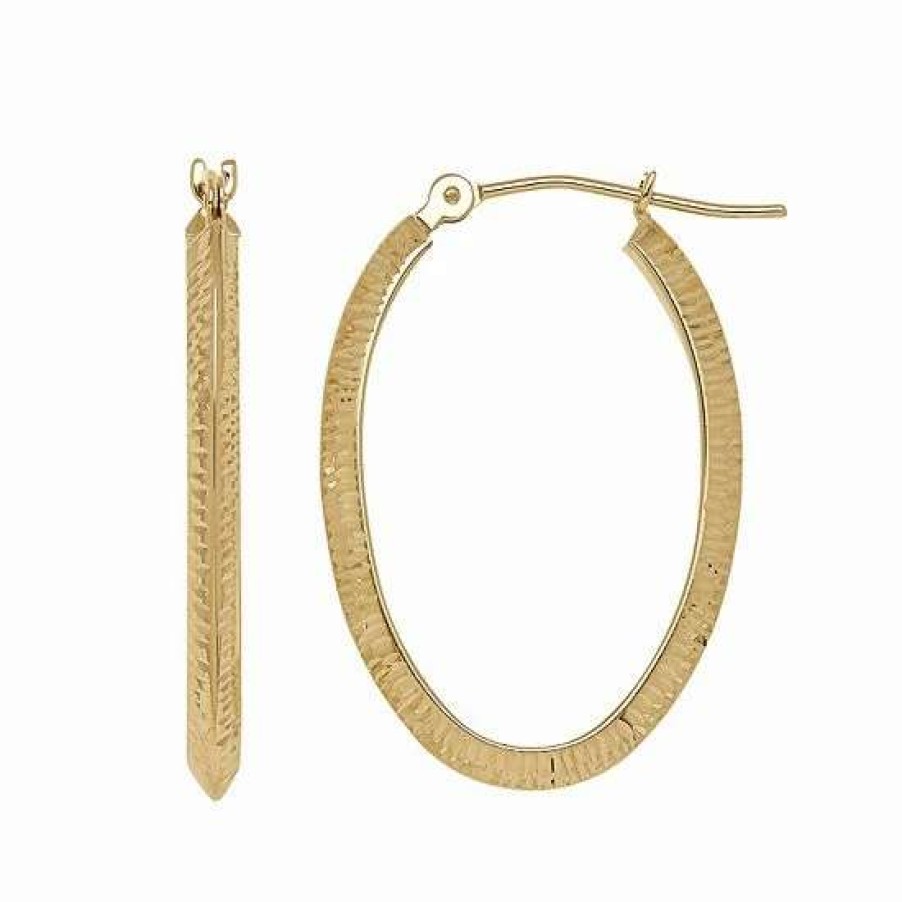 Jewelry * | Coupon Everlasting Gold 14K Gold Textured Oval Hoop Earrings