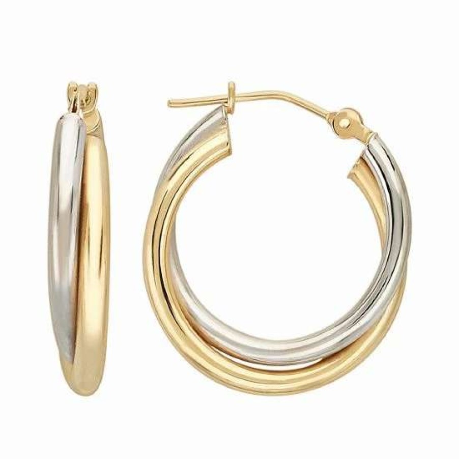 Jewelry * | Buy Everlasting Gold 10K Gold Two Tone Crisscross Hoop Earrings