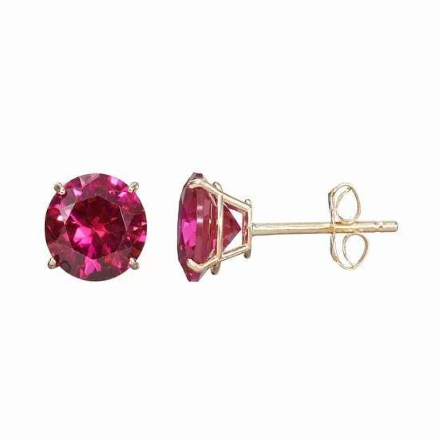 Jewelry * | Discount Everlasting Gold Gemstone Lab-Created Ruby 10K Gold Stud Earrings