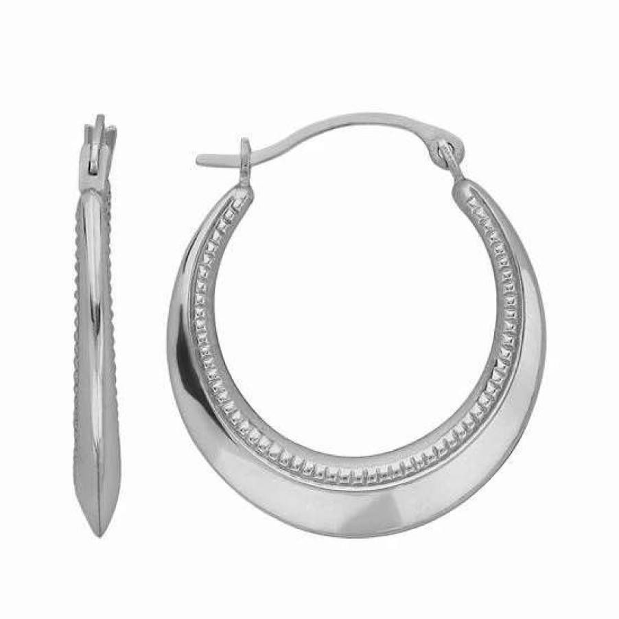 Jewelry * | Top 10 Everlasting Gold 10K White Gold Beaded Hoop Earrings