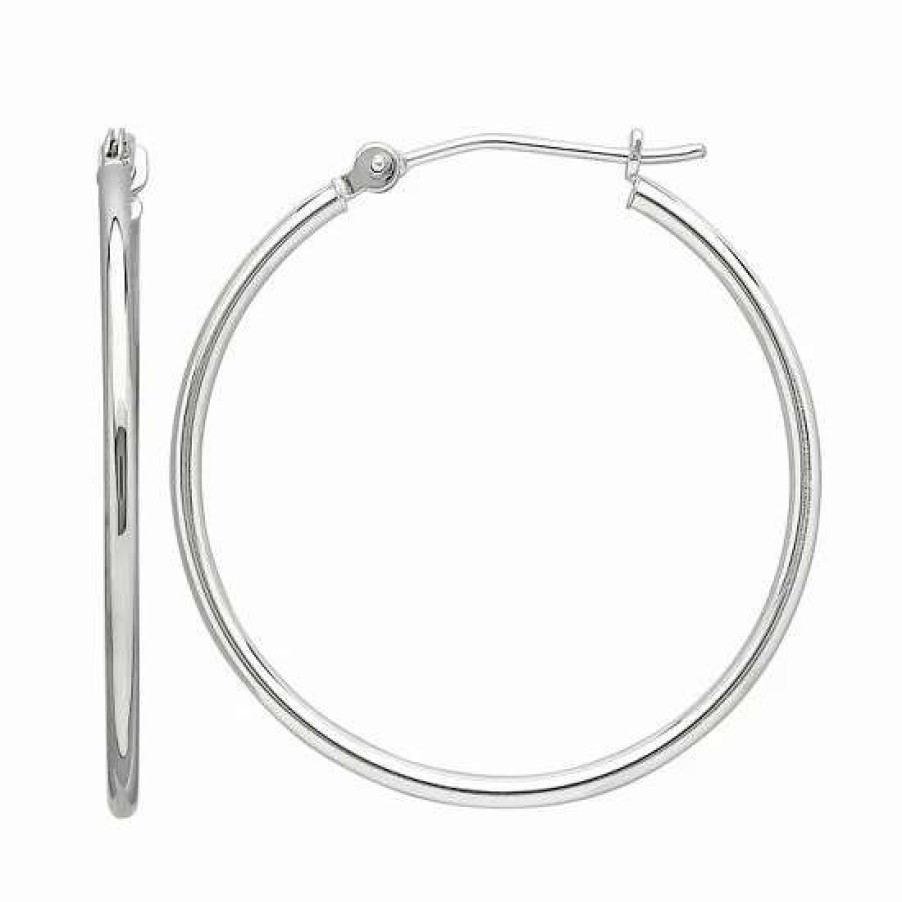 Jewelry * | Deals Everlasting Gold 10K White Gold Hoop Earrings