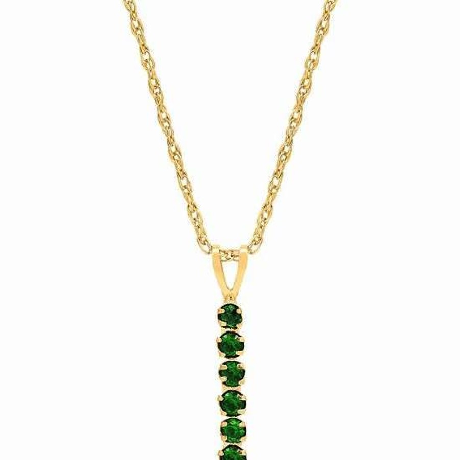 Jewelry * | Coupon Everlasting Gold 10K Gold Simulated Emerald Stick Pendant Necklace