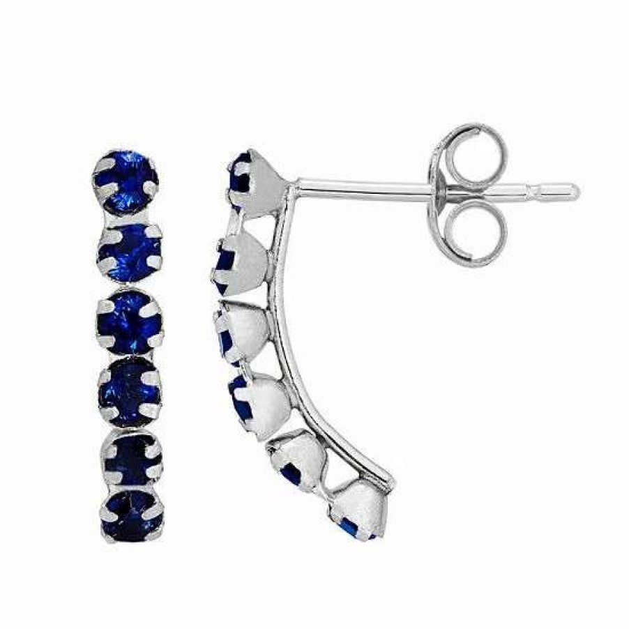 Jewelry * | Best Pirce Everlasting Gold 10K White Gold Lab-Created Sapphire Button Earrings