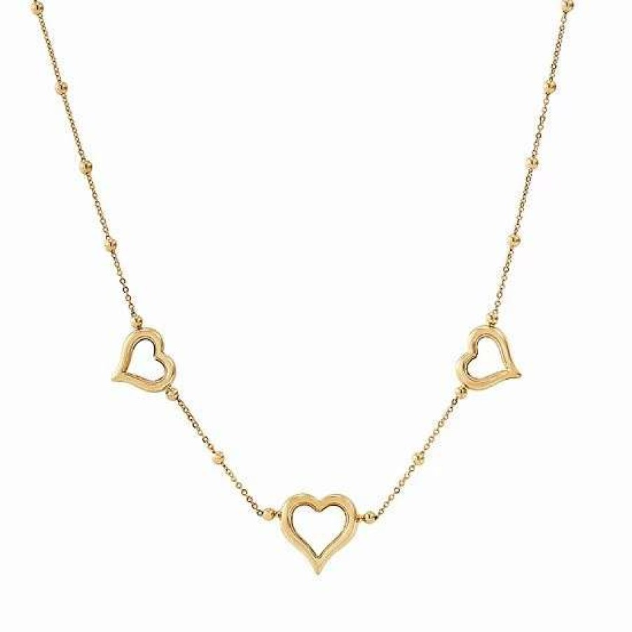 Jewelry * | Flash Sale Everlasting Gold 10K Gold Triple Heart Station Necklace