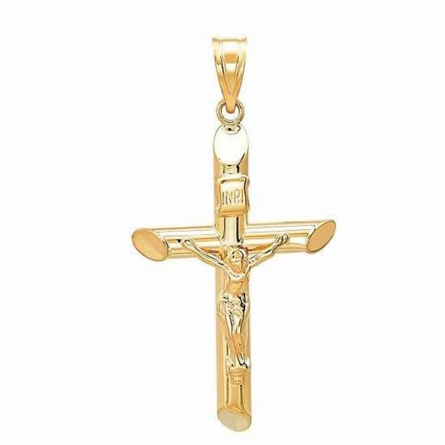 Jewelry * | Cheapest Everlasting Gold 14K Gold Polished Tube Crucifix Pendant Necklace