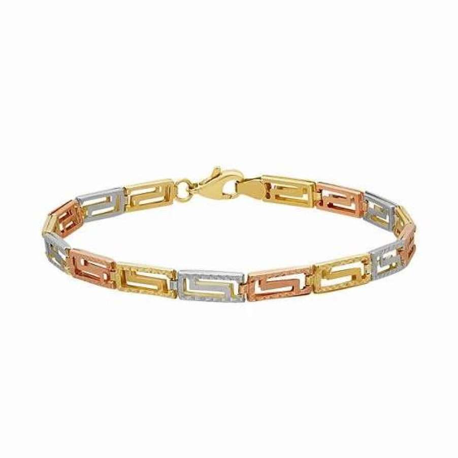 Jewelry * | Cheapest Everlasting Gold Tri Tone 10K Gold Reversible Greek Key Bracelet