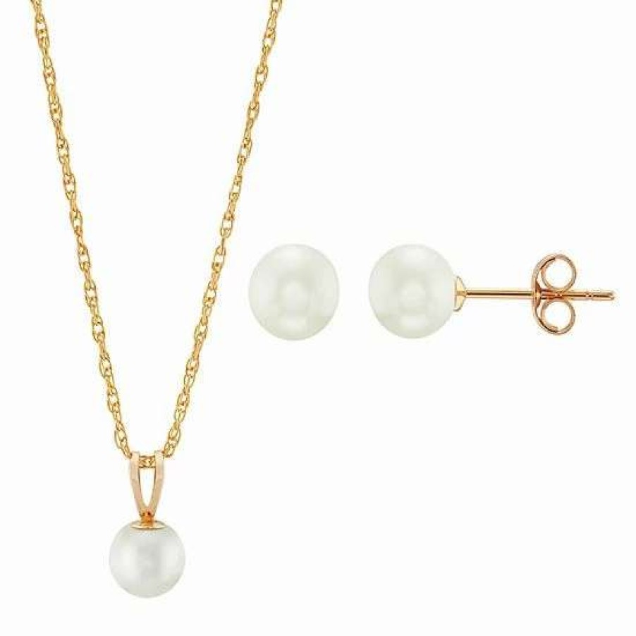 Jewelry * | Cheap Everlasting Gold 10K Gold Freshwater Cultured Pearl Pendant & Stud Earring Set