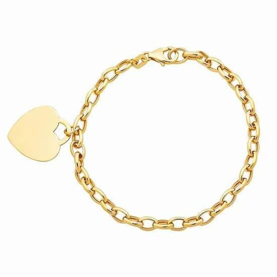 Jewelry * | Brand New Everlasting Gold 10K Gold Heart Charm Chain Bracelet