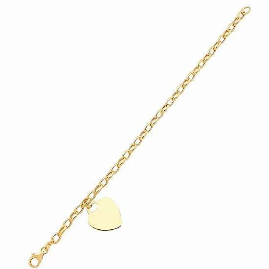 Jewelry * | Brand New Everlasting Gold 10K Gold Heart Charm Chain Bracelet