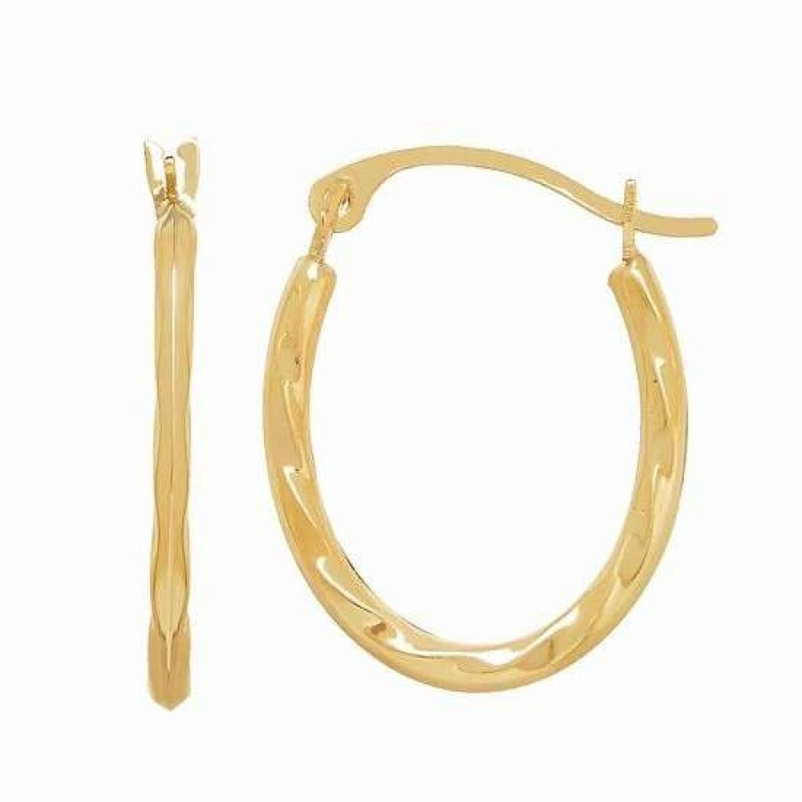 Jewelry * | Best Reviews Of Everlasting Gold 14K Gold Wavy Oval Hoop Earrings