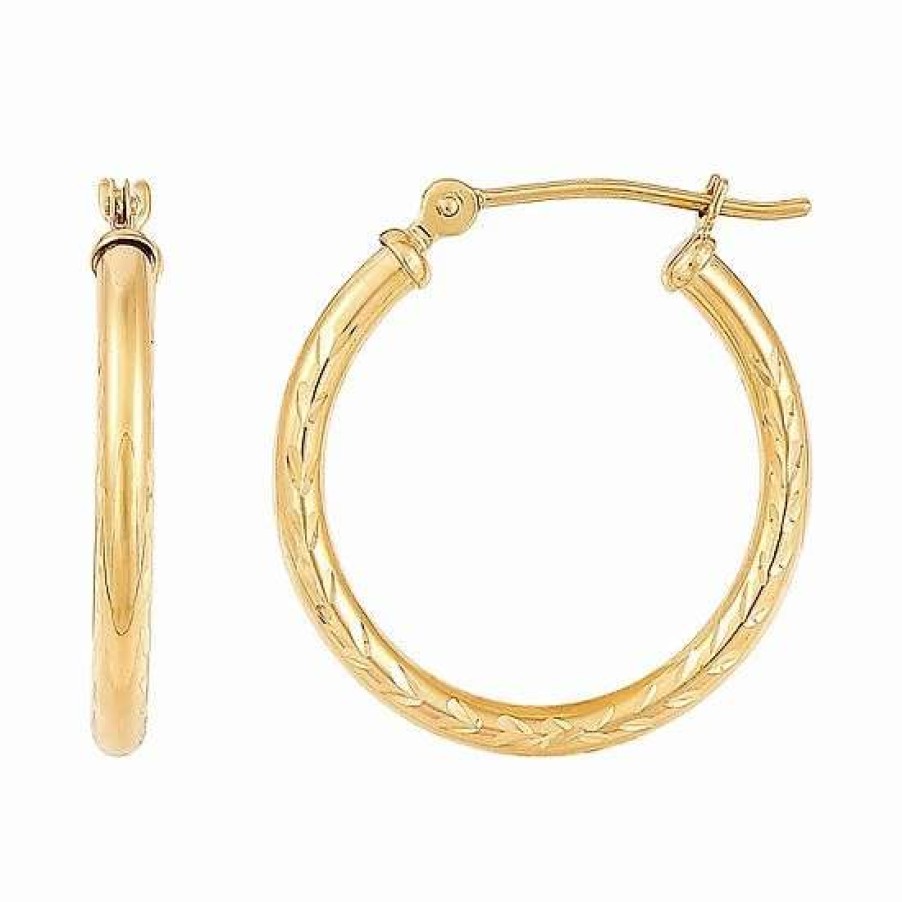 Jewelry * | Brand New Everlasting Gold 14K Gold Wheat Design Tube Hoop Earrings