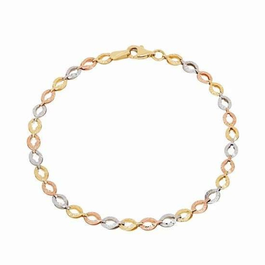 Jewelry * | Coupon Everlasting Gold Tri Tone 14K Gold Oval Link Bracelet