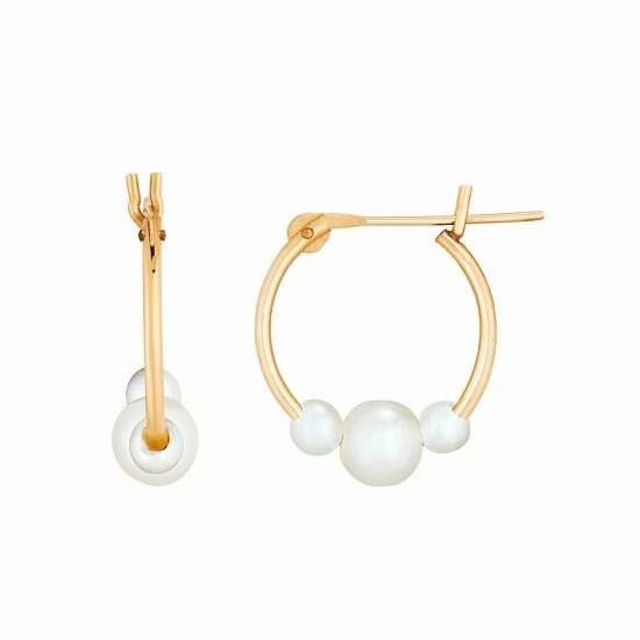 Jewelry * | Best Reviews Of Everlasting Gold 10K Gold Freshwater Cultured Pearl Hoop Earrings