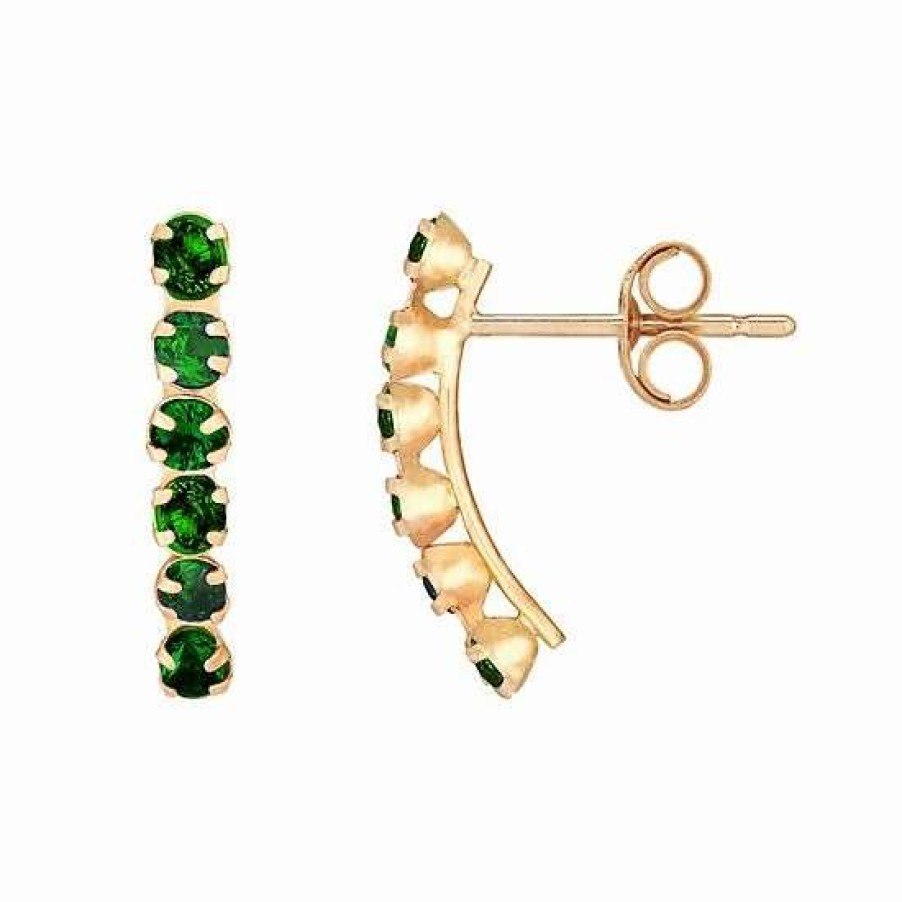 Jewelry * | Outlet Everlasting Gold 10K Gold Simulated Emerald Button Earrings