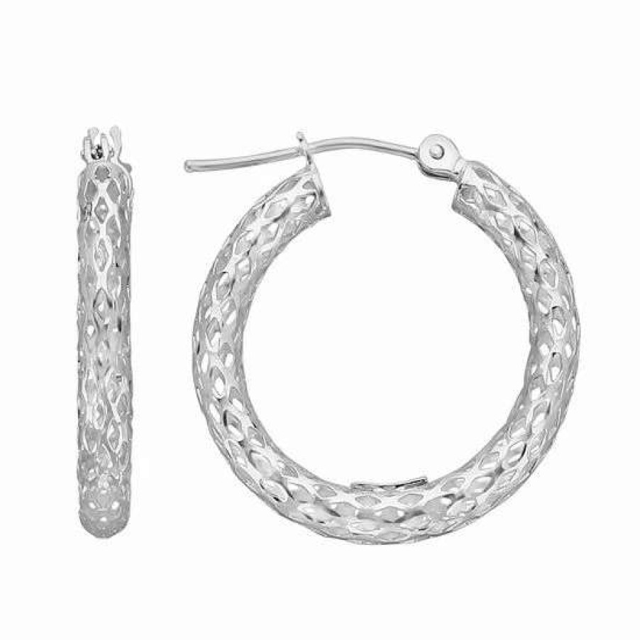 Jewelry * | Flash Sale Everlasting Gold 10K White Gold Openwork Hoop Earrings