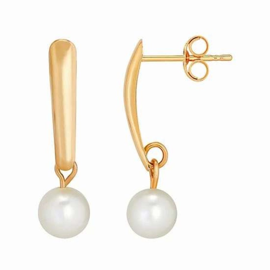 Jewelry * | Best Sale Everlasting Gold 10K Gold Freshwater Cultured Pearl Drop Earrings