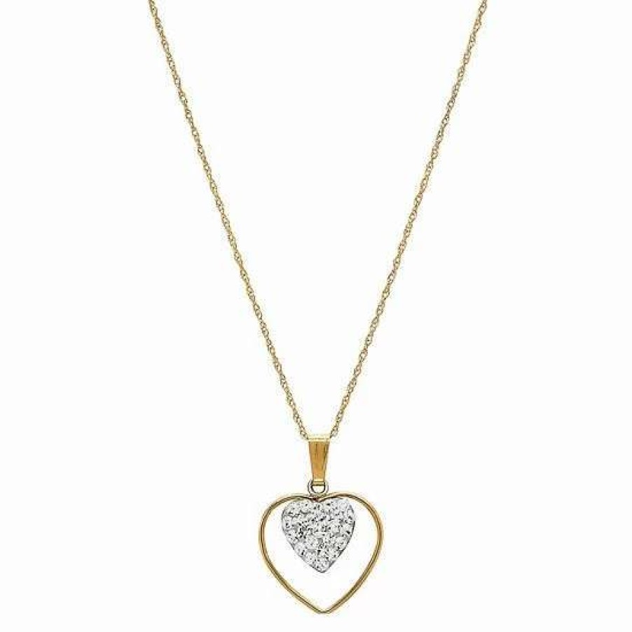 Jewelry * | Best Reviews Of Everlasting Gold 10K Gold Crystal Cutout Heart Pendant Necklace