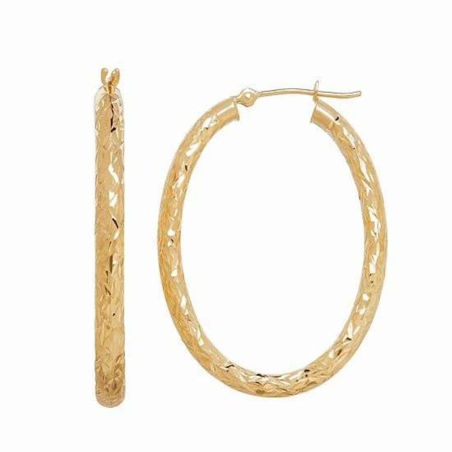 Jewelry * | Outlet Everlasting Gold 14K Gold Textured Oval Hoop Earrings