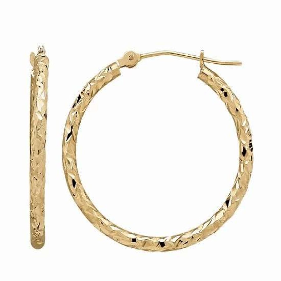 Jewelry * | Brand New Everlasting Gold 10K Gold Textured Hoop Earrings