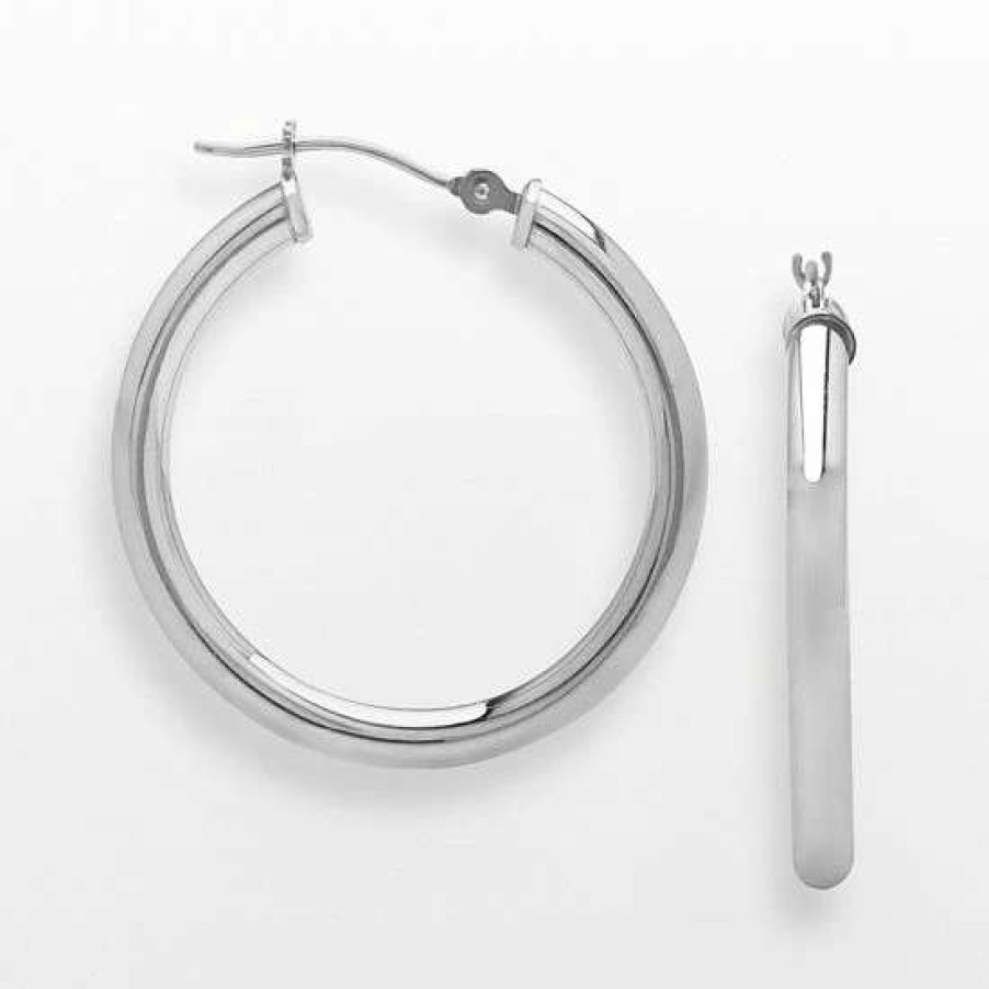 Jewelry * | Promo Everlasting Gold 10K White Gold Hoop Earrings