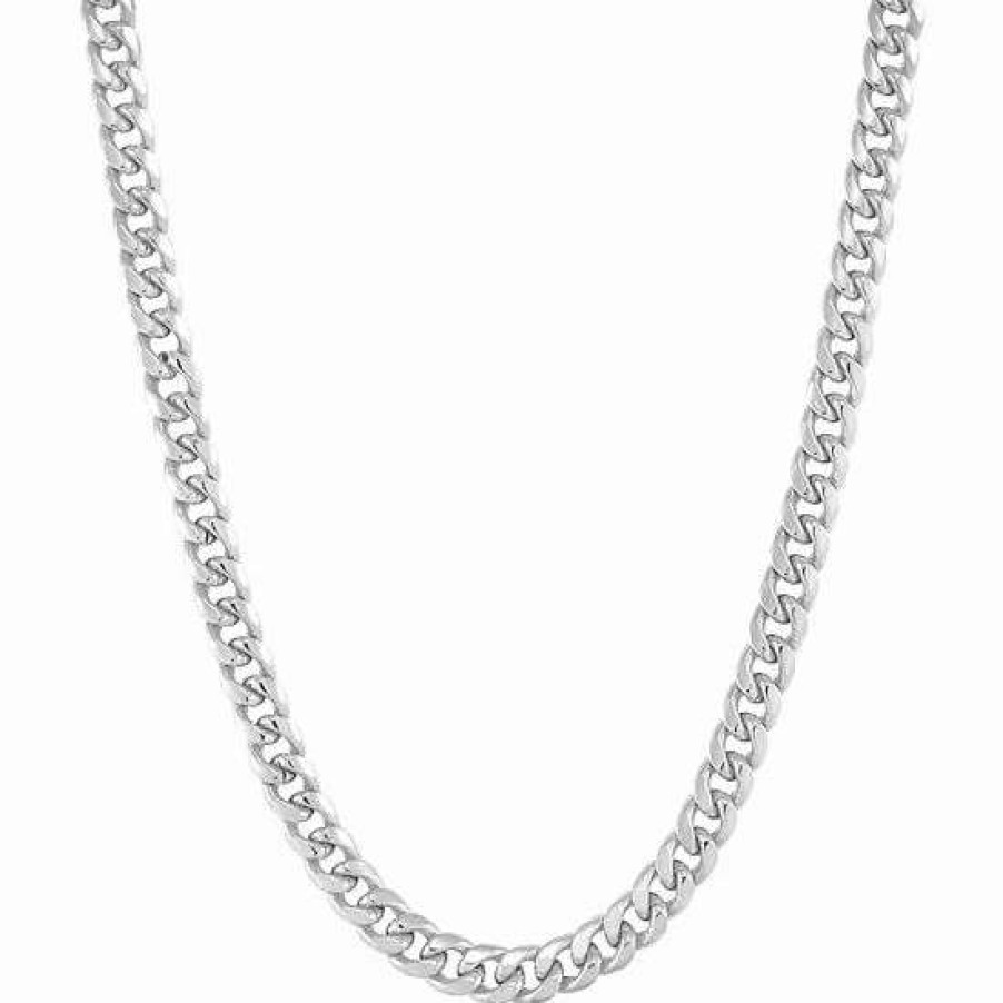 Jewelry * | Deals Everlasting Gold 10K White Gold 6.15 Mm Hollow Miami Curb Chain Necklace 22 In.