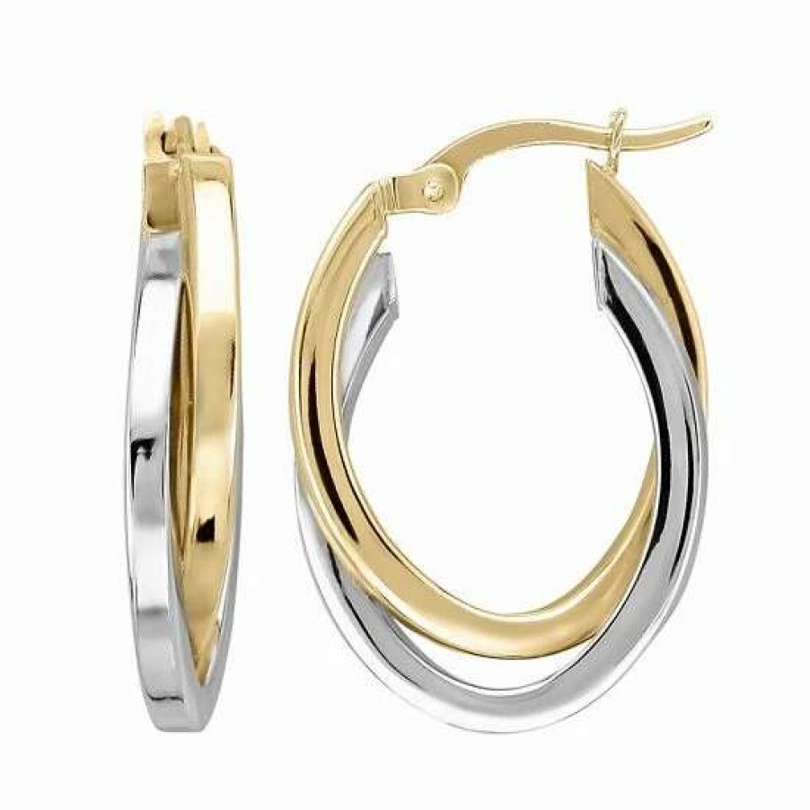 Jewelry * | Best Reviews Of Everlasting Gold Two Tone 14K Gold Oval Hoop Earrings