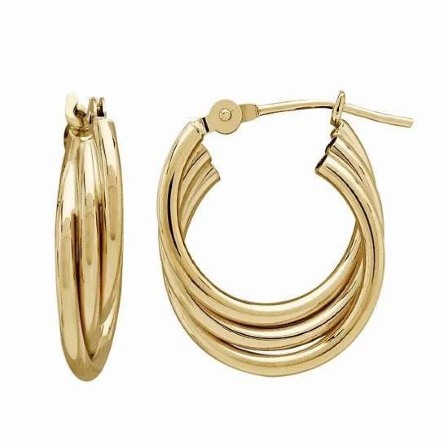 Jewelry * | Wholesale Everlasting Gold 14K Gold Triple Tube Hoop Earrings