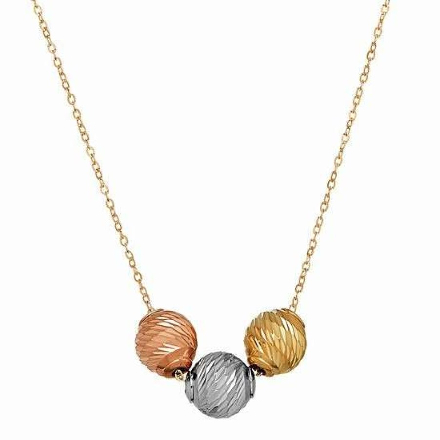 Jewelry * | Brand New Everlasting Gold Tri-Tone 10K Gold 3-Bead Necklace