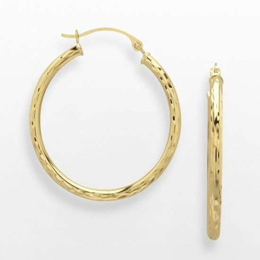 Jewelry * | Budget Everlasting Gold 10K Gold Textured Hoop Earrings