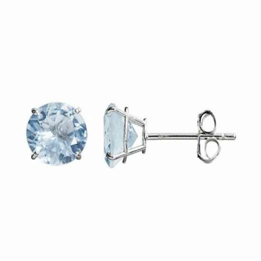 Jewelry * | Buy Everlasting Gold Gemstone Aquamarine 10K White Gold Stud Earrings